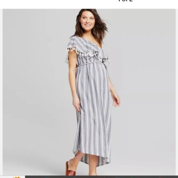Isabel Maternity | One- shoulder  ruffle  Dress size small  stripe - Picture 1 of 10